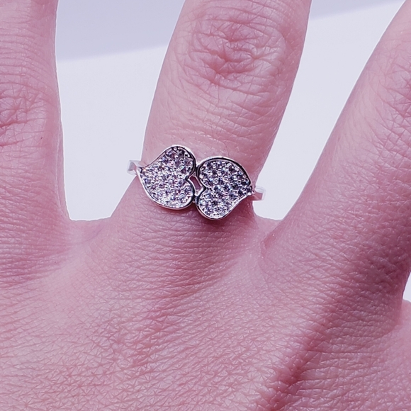Sparkling Double Heart Silver Ring - Picture 4 of 6